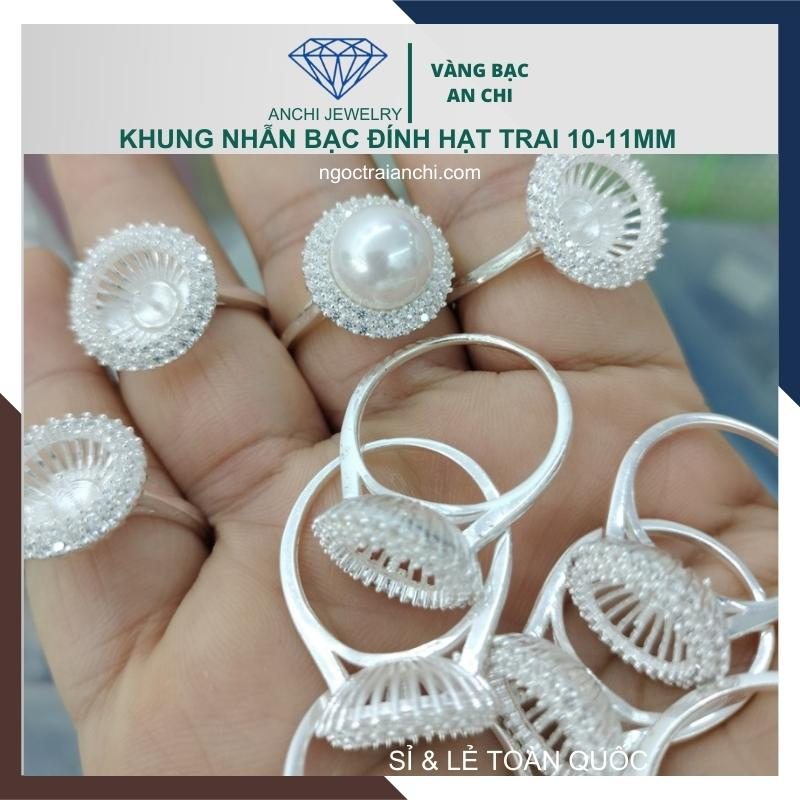 Khung ( vỏ ) nhẫn bạc đính hạt trai to 10mm - 11mm , Anchi jewelry