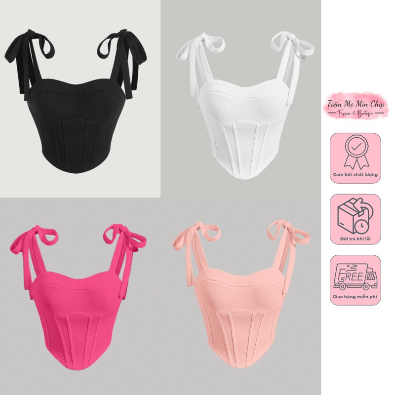 Áo croptop 2 dây buộc nơ croset đuôi tôm (Hàng auth)