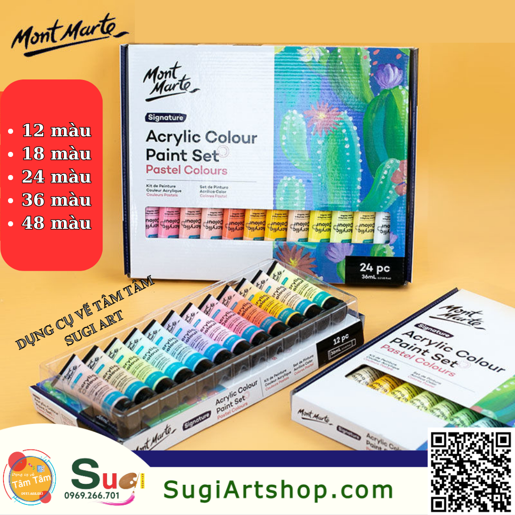 Màu Acrylic Pastel Mont Marte 36ml x 12 màu / 24 màu / 36 màu / 48 màu - MSCP1236 / MSCP2436 / MSCP36