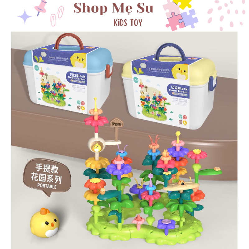 Lego vườn hoa 93 chi tiết lắp ghép kèm hộp nhựa đựng cho bé