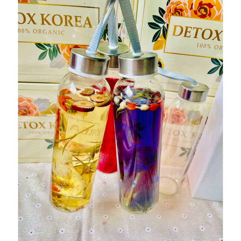 Hộp trà detox 30 gói kèm bình thuỷ tinh 500ml