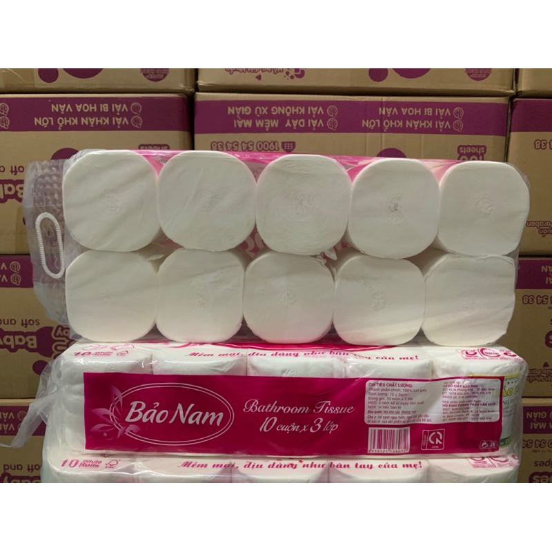 LỐC 10 CUỘN KHÔNG LÕI CAO CẤP BẢO NAM- GIẤY LỤA 3 LỚP MỀM MỊN VÀ DAI