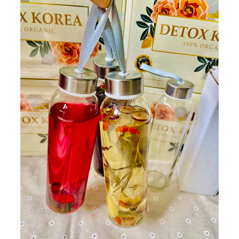 Hộp trà detox 30 gói kèm bình thuỷ tinh 500ml