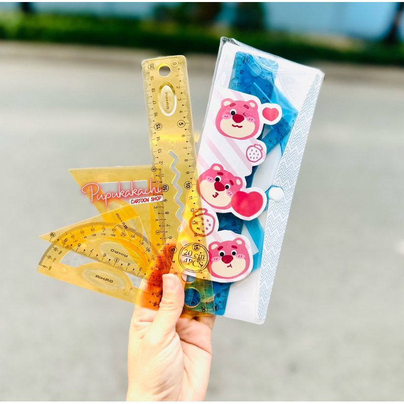 Bộ 4 Thước Gấu Dâu Lotso  Loại Dẻo/Cứng Kích Thước 15/20cm