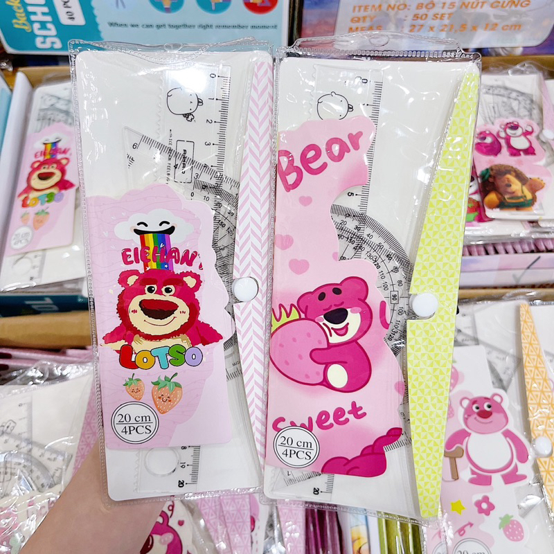 Bộ 4 Thước Gấu Dâu Lotso  Loại Dẻo/Cứng Kích Thước 15/20cm