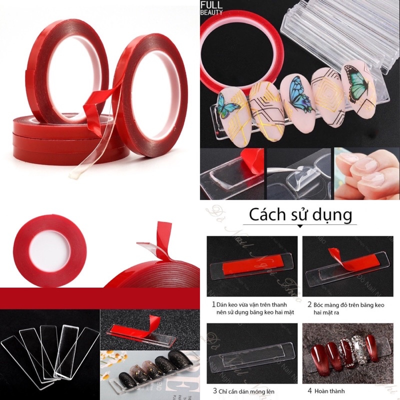 Băng Dính Đỏ, Keo Trong Dán Đế Móng - băng keo dán nail Chất Lượng, Giá Tốt, Băng keo đỏ dán móng mẫu, nail box cuộn 10m