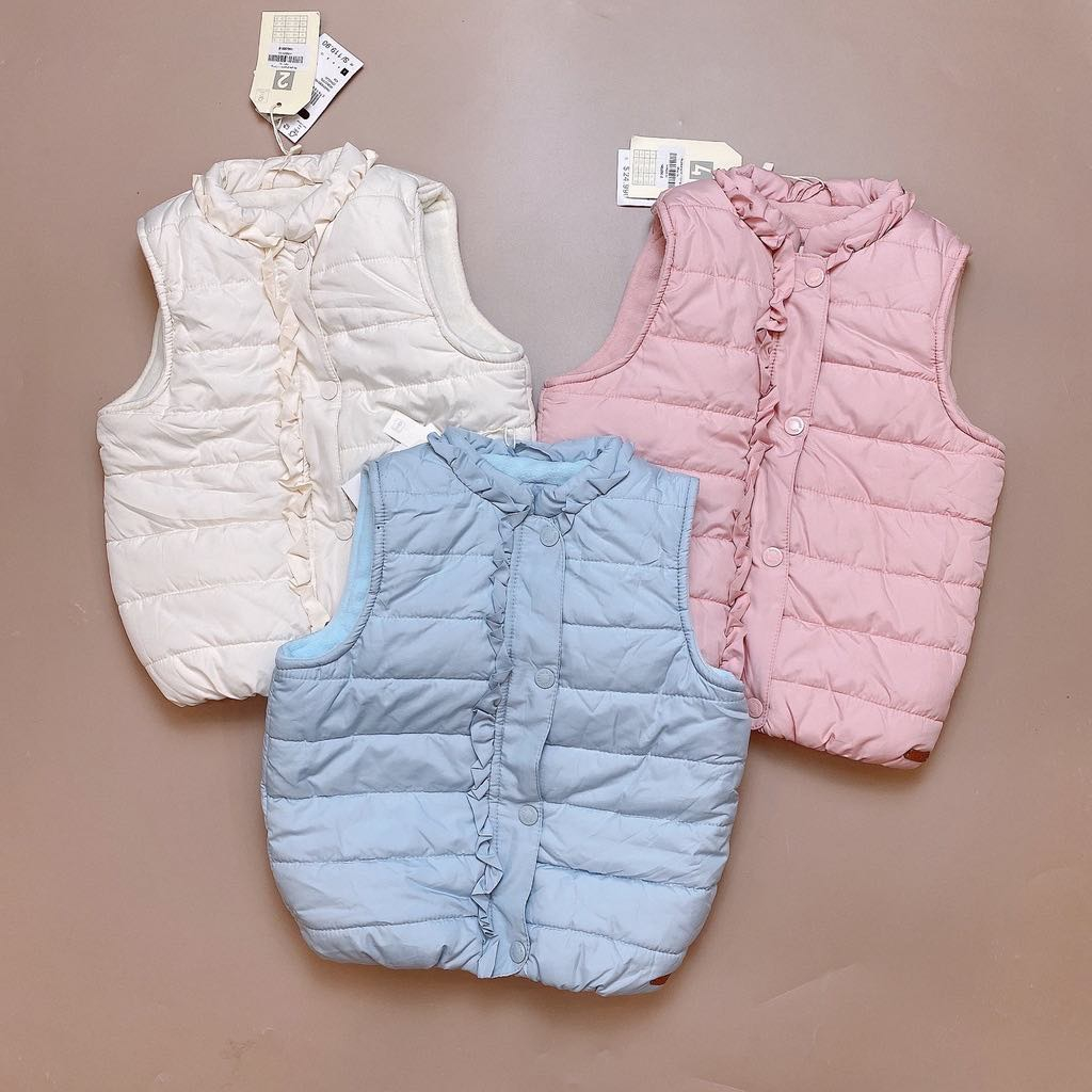 Áo gile phao trần bông phối cổ viền bèo size 2-12y ( Form nhỏ)