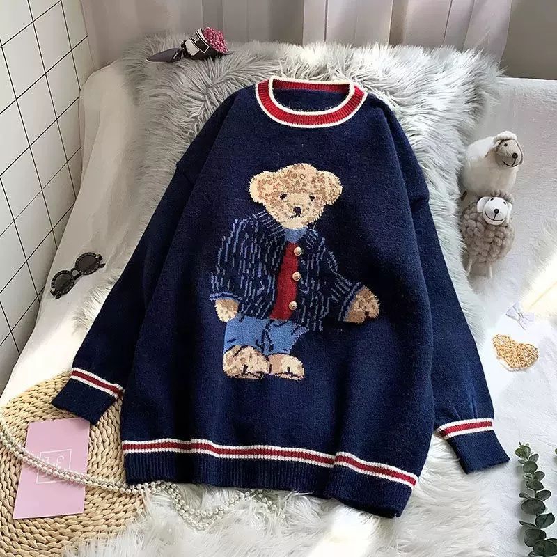 Áo len nữ phom rộng sweater cổ tròn dài tay
