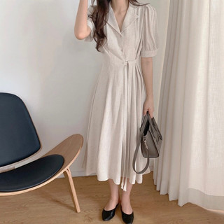 Váy chất linen hàn quốc có dây cột eo ( cận chất ở cuối )