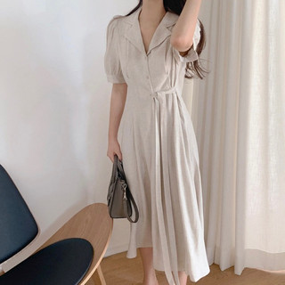 Váy chất linen hàn quốc có dây cột eo ( cận chất ở cuối )