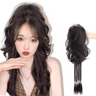 Tóc giả ngoạm xoăn lơi đuôi ngựa kèm bím tết cao cấp