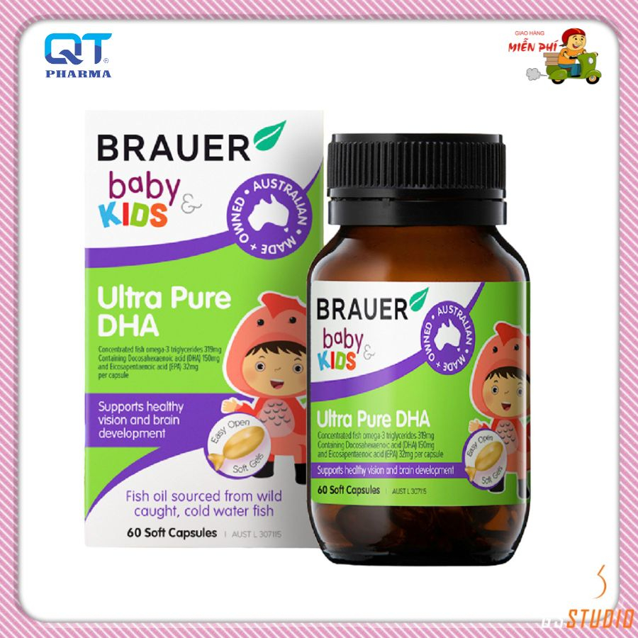 Viên bổ não Brauer Baby & Kids Ultra Pure DHA - Hỗ trợ tăng cường trí nhớ , phát triển trí não cho bé H/60v