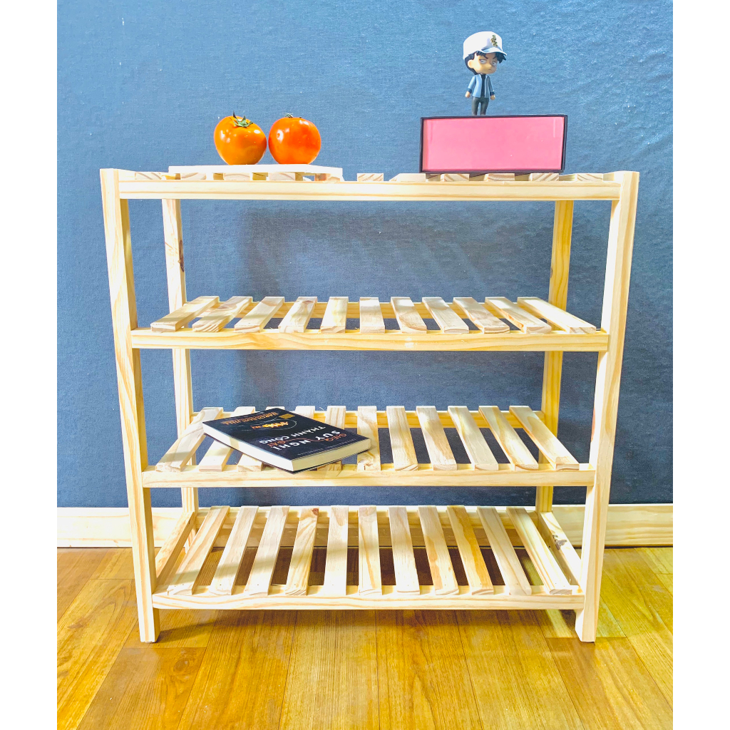 Kệ Gỗ 4 Tầng Wooden House Size 60cm - Gỗ Thông Nhập Khẩu