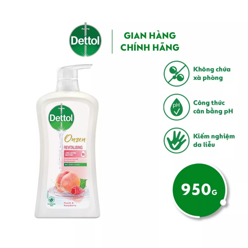 Date 2025 Chai Sữa tắm Dettol Đào- Phúc bồn tử / Kháng khuẩn - dưỡng thể / Lô hội- bơ 950ml