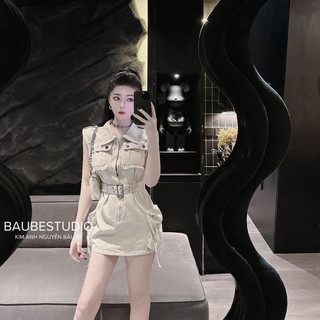 Váy kaki kèm đai 3 màu hàng quảng châu
