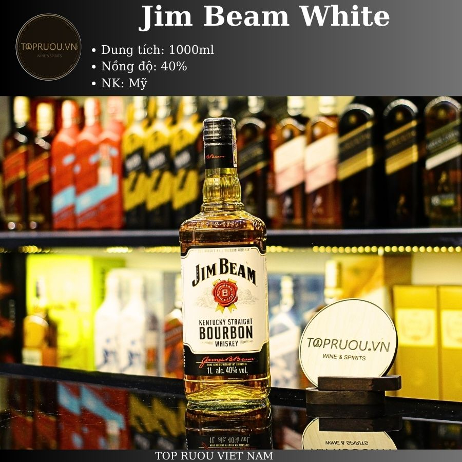 Rượu Whisky TOP RƯỢU - Jim Beam White 1000ml - hàng thật - giao nhanh