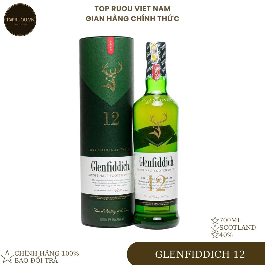 Rượu Whisky TOP RƯỢU - Glenfiddich 12 700ml - hàng thật - giao nhanh