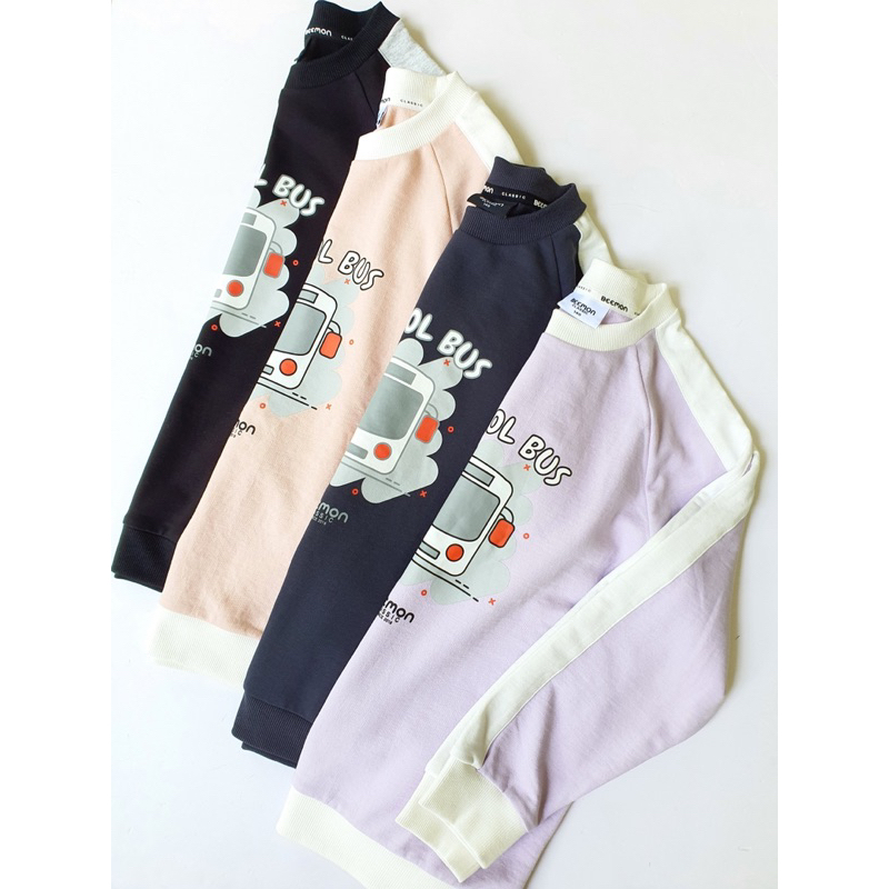 Bộ thu đông bé trai bé gái nỉ da cá Beemon hình xe Bus