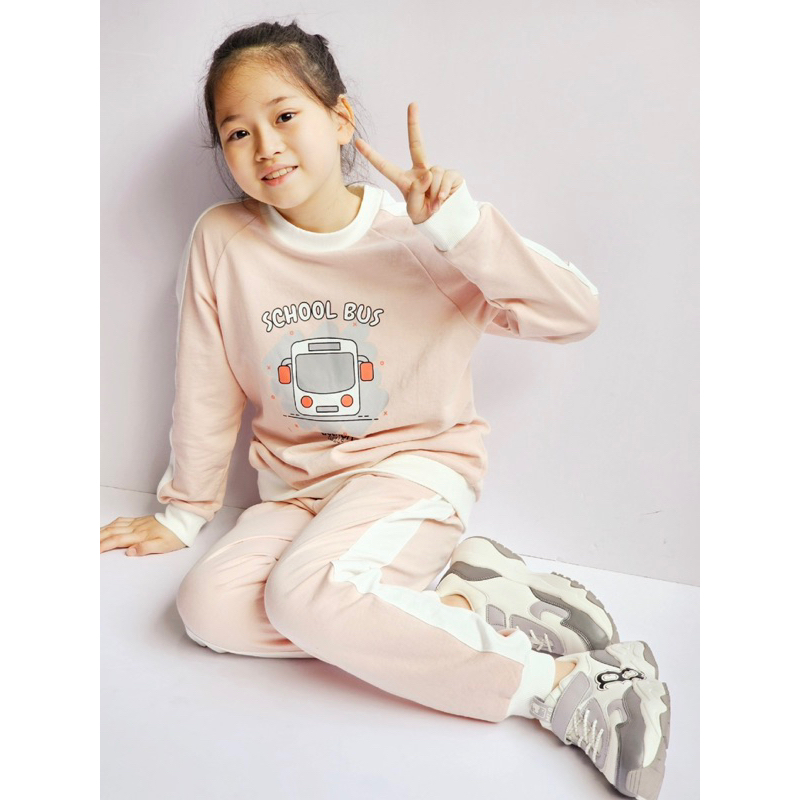 Bộ thu đông bé trai bé gái nỉ da cá Beemon hình xe Bus