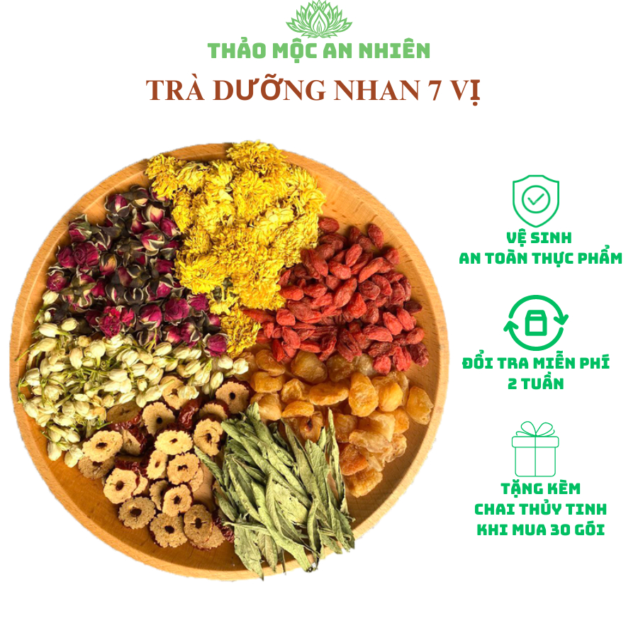 Trà dưỡng nhan 7 vị thảo mộc (Táo đỏ - kỉ tử - hoa cúc - hoa hồng - hoa nhài - long nhãn - cỏ ngọt)