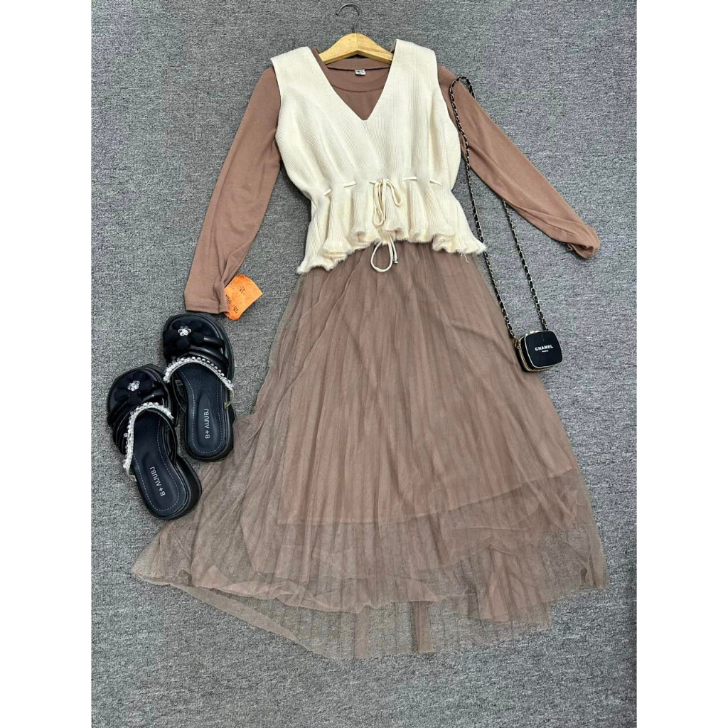 Thanh Lý Set Áo len đầm ren