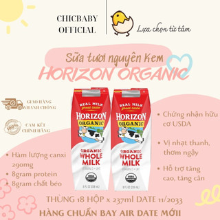 [THÙNG 18] Sữa tươi nguyên kem hữu cơ Horizon Organic Whole milk 236ml x18 hộp date 3/2024