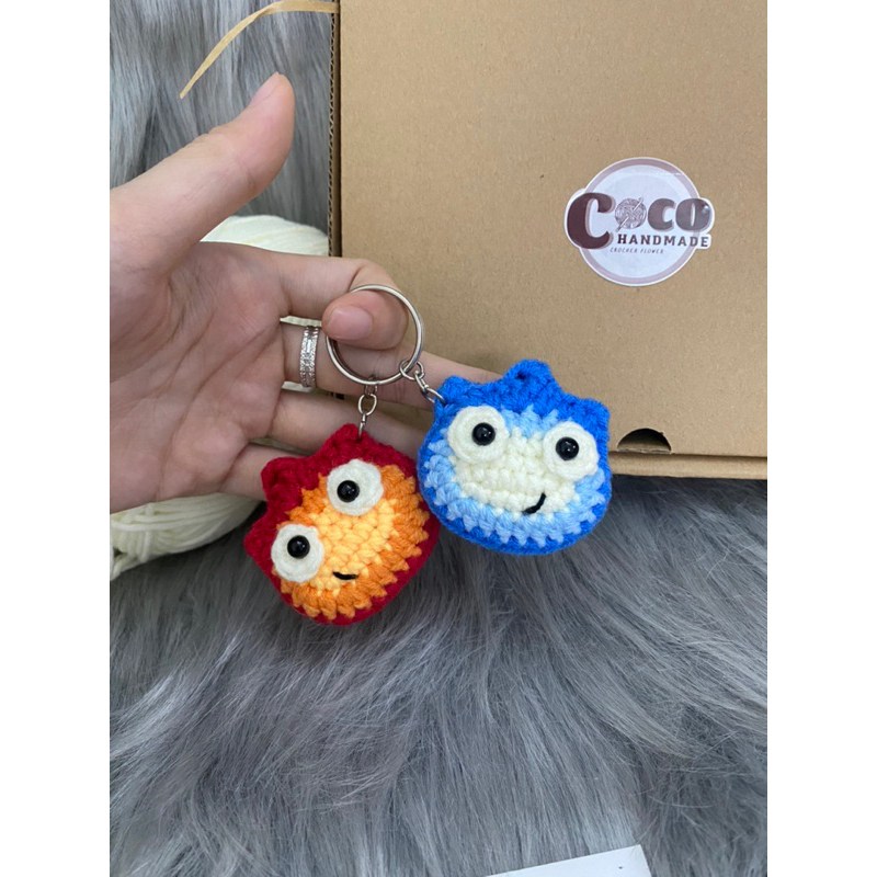 Móc khóa đôi nguyên tố nước và lửa ,móc khoá len