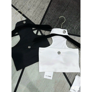 (Video thật) Áo Croptop Choàng Cổ Nút Có Mút