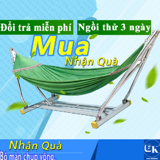 võng xếp khung vuông inox cao cấp kèm lưới cán thép cỡ đại trọn bộ giá võng xếp