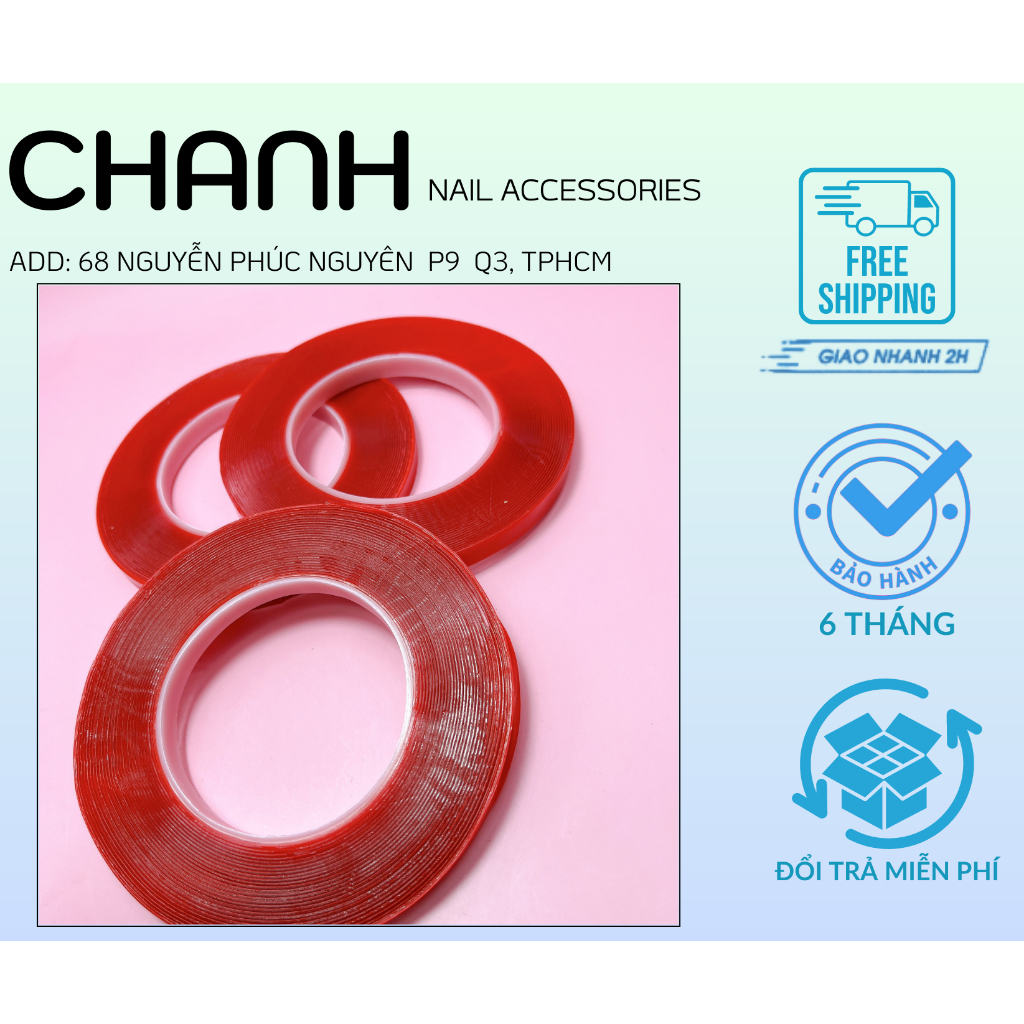 Băng Dính Đỏ 2 Mặt - Băng Dính Tạo Fan, Dán Nail Box