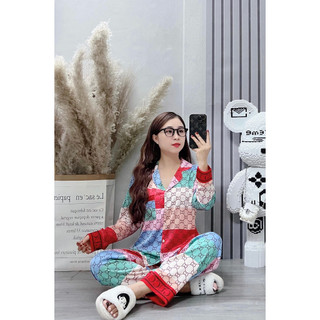 Đồ bộ nữ ANH MỸ pijama mặt nhà chất liệu lụa latin cao cấp tay dài quần dài LATINTD-01