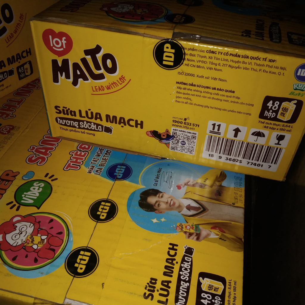 Thùng 48 hộp sữa lúa mạch hương socola bạc hà LOF Malto 180ml
