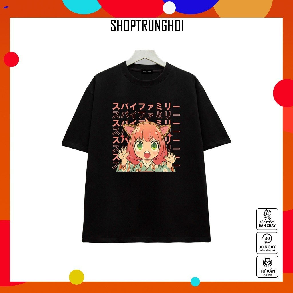 BST Mẫu Áo thun Đen Anime Spy x Family nhân vật Anya - Mẫu áo thun chất thun co giãn 4 chiều - Hình in sắc nét