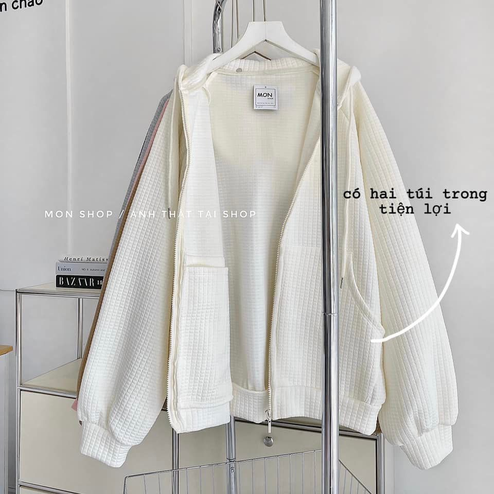 Áo khoác nỉ ô trơn túi trong dây nhỏ 668801