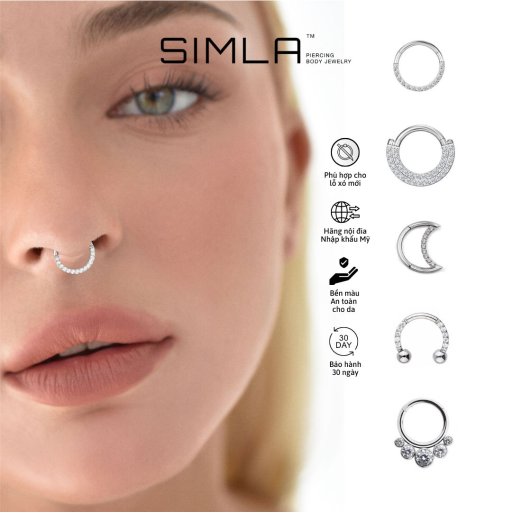 Khuyên tai/ khuyên mũi vị trí Daith Septum Helix bằng Titanium cấy ghép nhập khẩu Mỹ  - Simla Body Jewelry