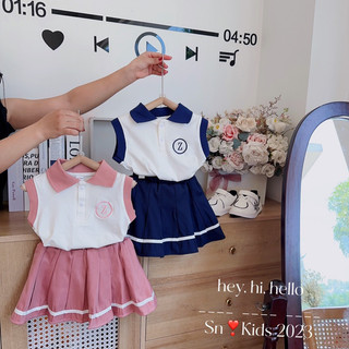 Set áo sát nách Z chân váy xếp ly cho bé gái