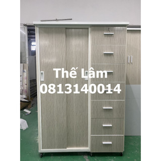 Tủ 2 cánh 7 ngăn kéo màu sồi cao 1m6