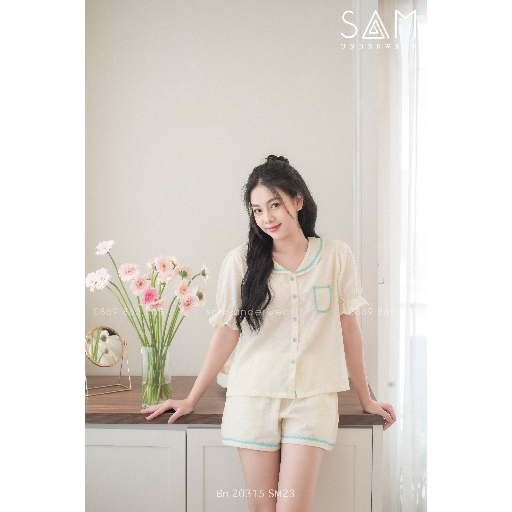 Bộ ngủ nữ SAM cotton đan sợi thoáng mát cao cấp  20315 SM23