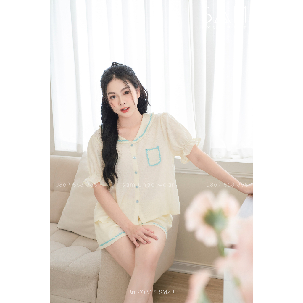 Bộ ngủ nữ SAM cotton đan sợi thoáng mát cao cấp  20315 SM23