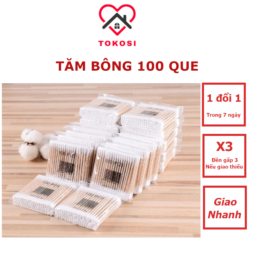 Bịch tăm bông 100 que thân gỗ (thân thiện với môi trường)