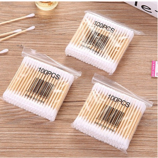 Bịch tăm bông 100 que thân gỗ (thân thiện với môi trường)