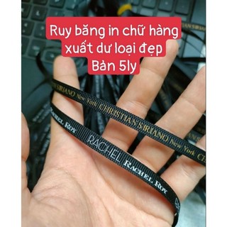 Dây ruy băng in chữ hàng đẹp bản 5ly màu đen