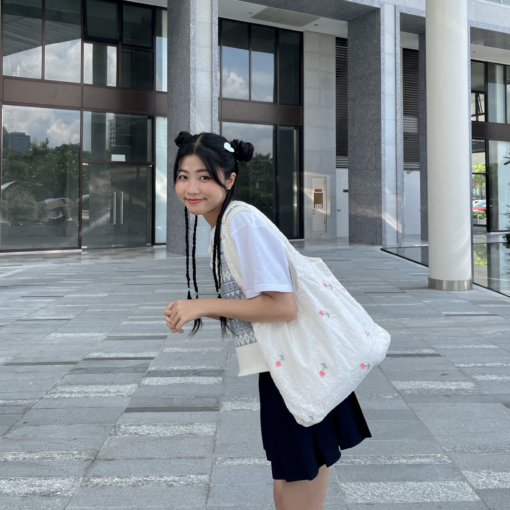 Túi vải xô thêu hoa đi học đi chơi