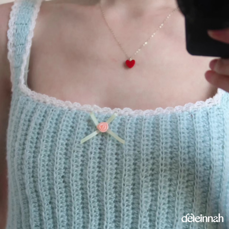 𝐁𝐀𝐒𝐈𝐂 𝐌𝐎𝐇𝐀𝐈𝐑 𝐂𝐑𝐎𝐂𝐇𝐄𝐓 𝐓𝐎𝐏 I Áo len mohair dáng basic gắn ruy băng hoa hồng nhỏ