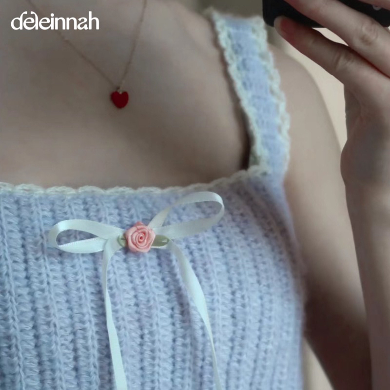 𝐁𝐀𝐒𝐈𝐂 𝐌𝐎𝐇𝐀𝐈𝐑 𝐂𝐑𝐎𝐂𝐇𝐄𝐓 𝐓𝐎𝐏 I Áo len mohair dáng basic gắn ruy băng hoa hồng nhỏ