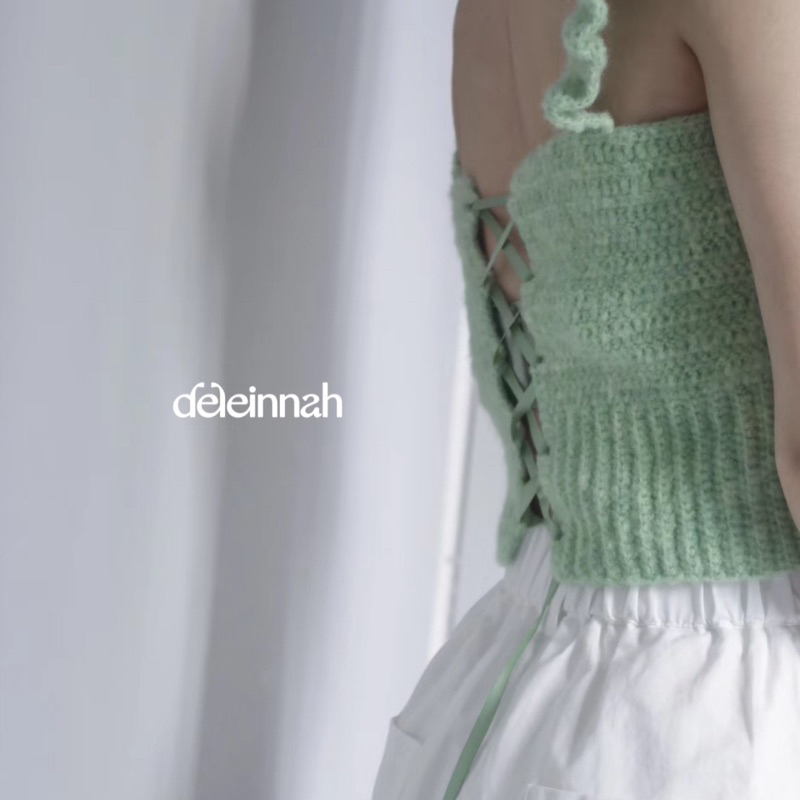 𝐌𝐎𝐇𝐀𝐈𝐑 𝐑𝐔𝐅𝐅𝐋𝐄 𝐂𝐑𝐎𝐂𝐇𝐄𝐓 𝐓𝐎𝐏 I Áo len mohair dây bèo màu xanh lá dịu dàng nữ tính