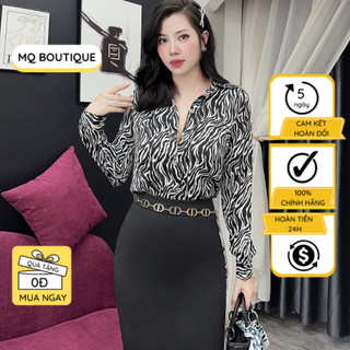 Áo lụa sơ mi nữ tay dài họa tiết vằn đen trắng thiết kế sang trọng cao cấp, áo sơmi thiết kế MQ Boutique
