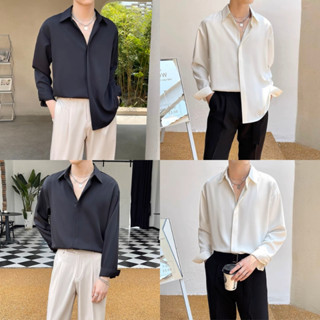 Áo sơ mi nam form rộng vải lụa bóng cao cấp không nhăn, kiểu che cúc thời trang hàn quốc công sở đẹp