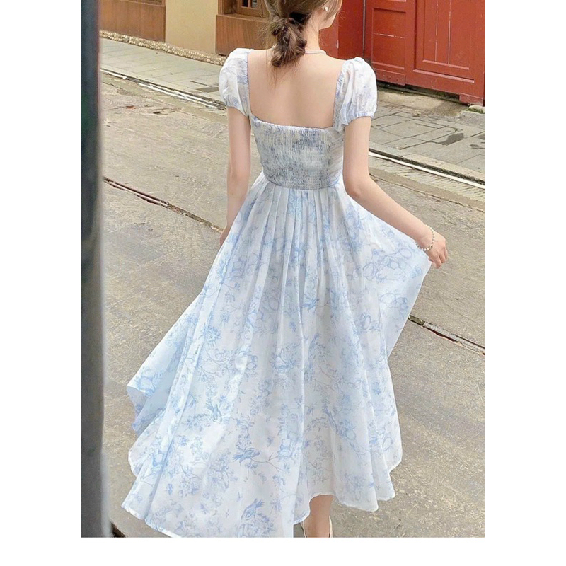 Đầm xoè TRIPBLE T DRESS midi voan hoa nhí tay con - Free size dưới 54kg