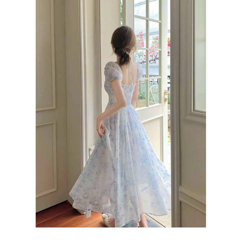 Đầm xoè TRIPBLE T DRESS midi voan hoa nhí tay con - Free size dưới 54kg
